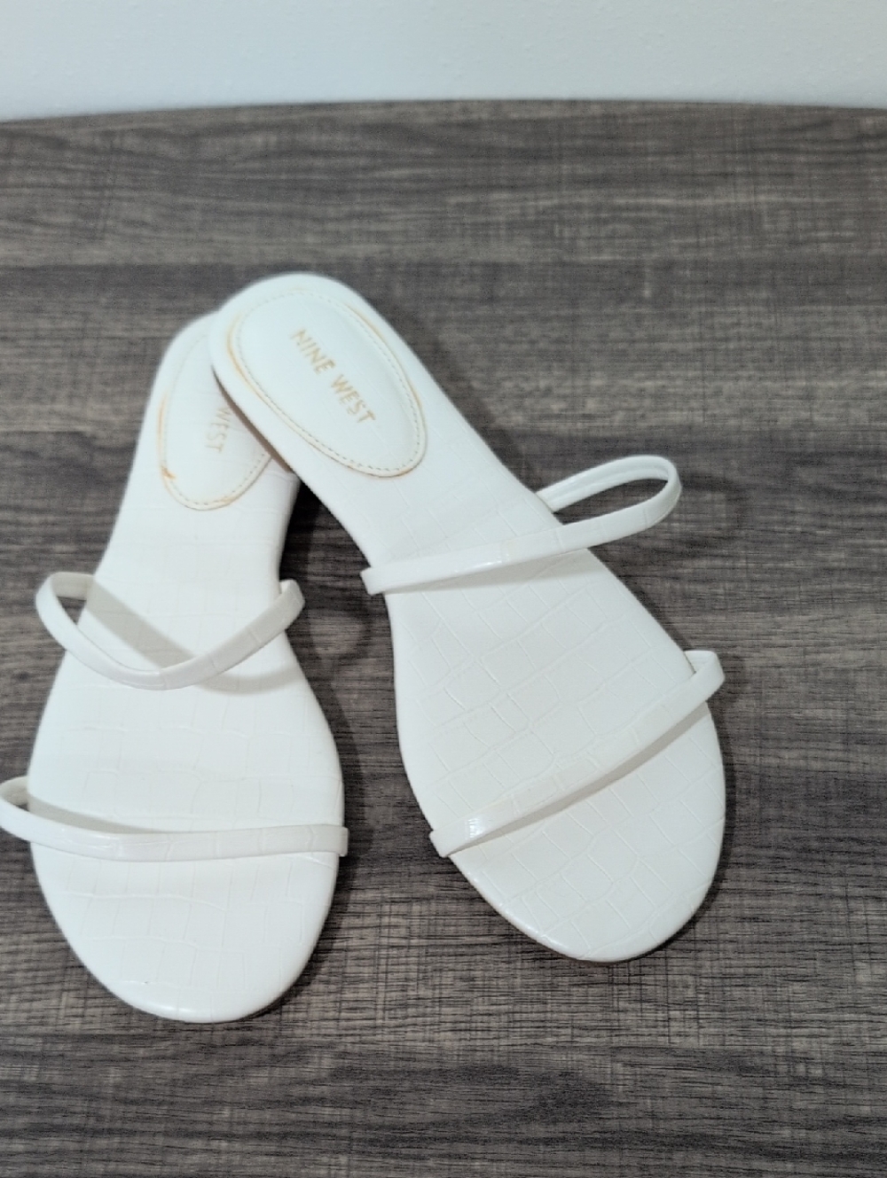 Nine West White Minimalist Double-Strap Slide Sandals